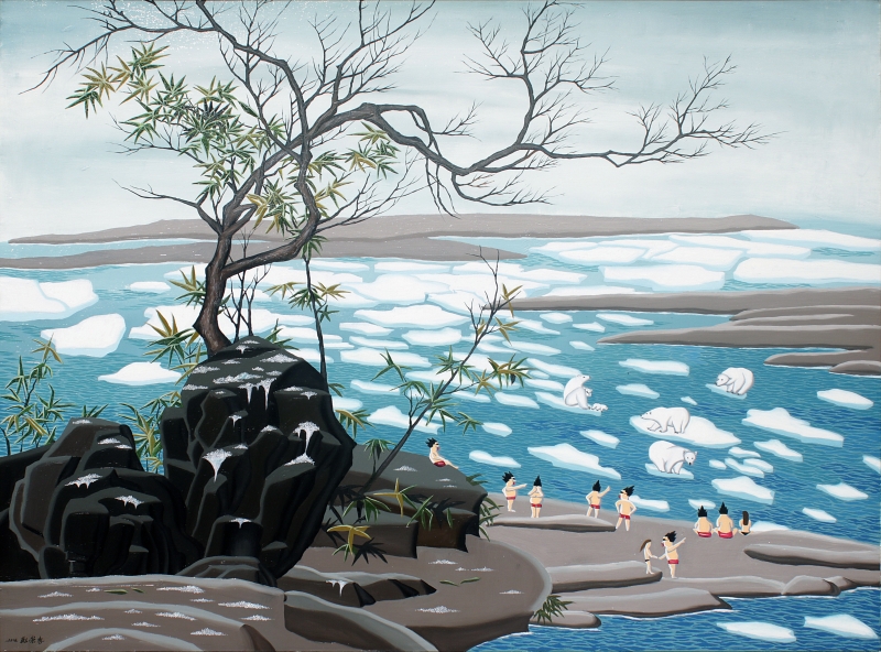 鄭崇孝個展「嘟嘴男孩-重製計劃 」作品展示：《你好北極熊》，油彩畫布，91X116.5CM，2016 
